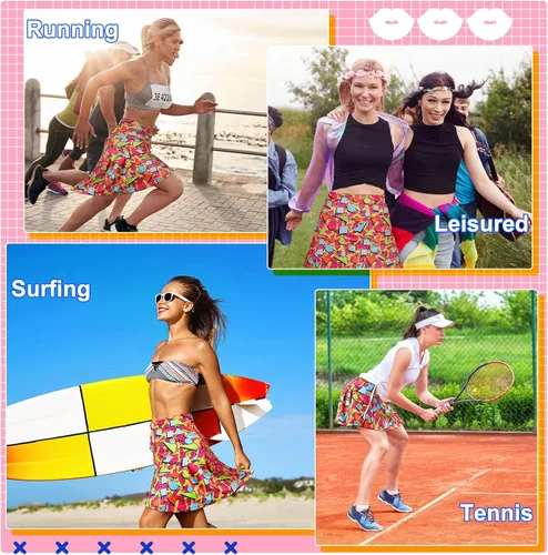 Vista 7 de JenPen Falda de tenis retro de los años 80 y 90 para mujer, con bolsillos, cintura alta, atlética, para golf, entrenamiento, correr, uso casual