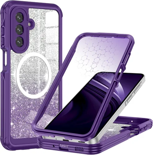 Vista 32 de Funda para Galaxy A16 5G, compatible con MagSafe, funda magnética con purpurina integrada con protector de pantalla de vidrio templado 9H, funda