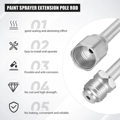 Vista 3 de 3 piezas de barra de extensión de punta de rociador de pintura sin aire para pistola de pintura sin aire con protector rojo (12, 20, 29.95 pulgadas)