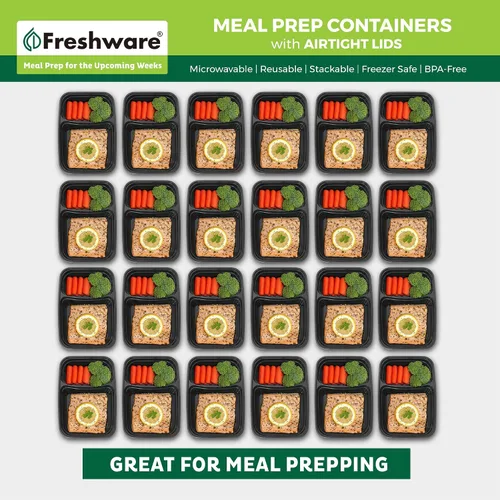 Vista 3 de Freshware Contenedores de preparación de comidas (paquete de 150) con 2 compartimentos con tapas, contenedores de almacenamiento de alimentos, caja