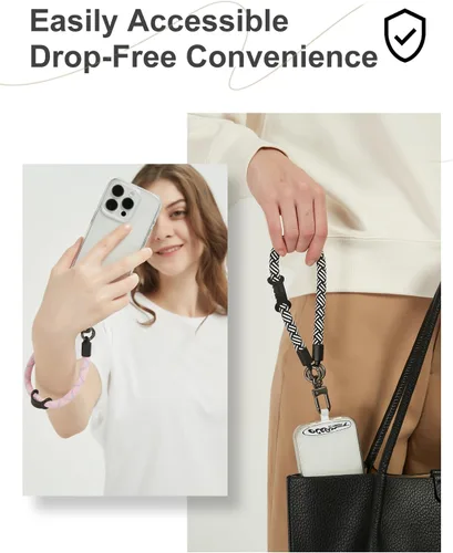 Vista 5 de Correa de Teléfono para Mano y Muñeca, Cordón de Teléfono con Parche ×2, Soporte para Funda de Teléfono Celular, Correa de Muñeca para Llaves, Negro
