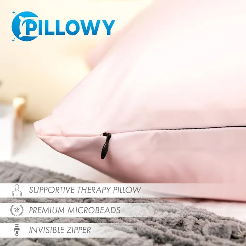 Vista 4 de PILLOWY Almohada Decorativa de 12" x 20" - Crema Durazno: 1 PIEZA Almohada de Microperlas Premium de Lujo con Tela de Nylon/Spandex 85/15. Siempre