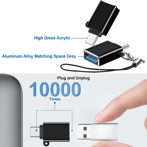 Vista 5 de Adaptador USBC a USB, paquete de 4, adaptador USB C a A, conector USB C macho a USB hembra, convertidor de cable USB OTG para iPhone 16 15, MacBook