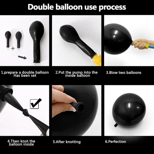 Vista 4 de Kit de arco de guirnalda de globos negros de Captank, doble relleno, globos de látex de diferentes tamaños 18/12/5 pulgadas para cumpleaños