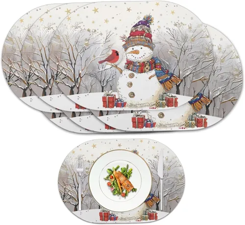 Vista 22 de Blue Flower Dining Table Mats Set of 2 Hummingbird Heat Resistant Placemats Washable and Wipeable Non Slip Place Mat, Waterproof Modern Dining Table
