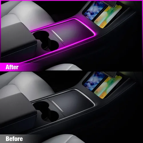 Vista 4 de Luces de interior para coche Tesla Model 3 Model Y, kits de luces RGB de neón con APP y control remoto, accesorios de iluminación ambiental Tesla