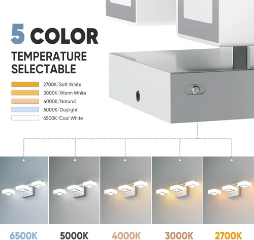 Vista 3 de Moderna lámpara LED de baño sobre el espejo, 3 luces regulables de tocador, lámpara de tocador de baño de acrílico cromado, ajustable de 2700 K-6500