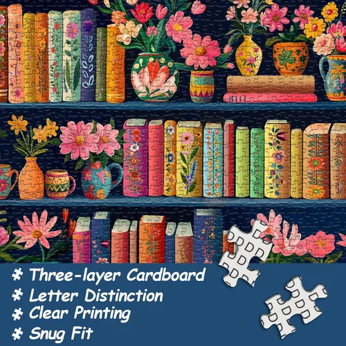 Vista 3 de Rompecabezas de Libro en Flor de Jigsaw 1000 Piezas, Rompecabezas de Páginas de Flores Silvestres de PICKFORU, Rompecabezas Floral de Plantas Libros