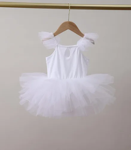 Vista 2 de Vestidos tutú de baile para niñas, con mangas con volantes, entrepierna a presión, leotardos de ballet