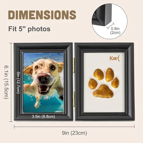 Vista 3 de Avont Kit de impresión de patas con marco de fotos y arcilla de impresión, recuerdo de impresión de huellas de patas para perros y gatos, exhibición
