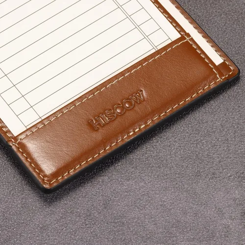 Vista 7 de HISCOW Bloc de notas y cuaderno de bolsillo de cuero italiano, bloc de notas de 3 x 5 con soporte seguro para bolígrafo, organizador de notas marrón