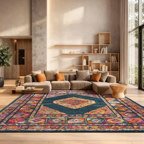 Vista 21 de SAFAVIEH Madison Collection - Alfombra decorativa de 2'3" x 3'11", color azul y fucsia, diseño de medallón bohemio chic, no desprende pelusa