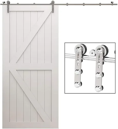 Vista 36 de TSMST Kit de herrajes para puerta corrediza de granero de 4 pies, riel de puerta de granero resistente de acero inoxidable para una sola puerta