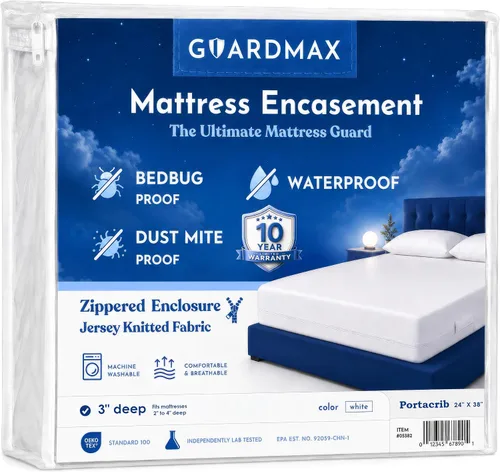 Vista 38 de Guardmax Protector de colchón individual con cremallera, funda de colchón 1 - Blanco