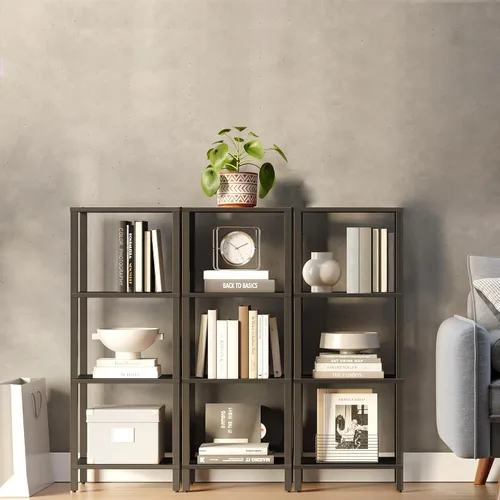 Vista 6 de TUTOTAK Estantería para libros de 4 niveles, estantería estrecha para espacios pequeños, estantería apilable de bricolaje, para sala de estar Negro