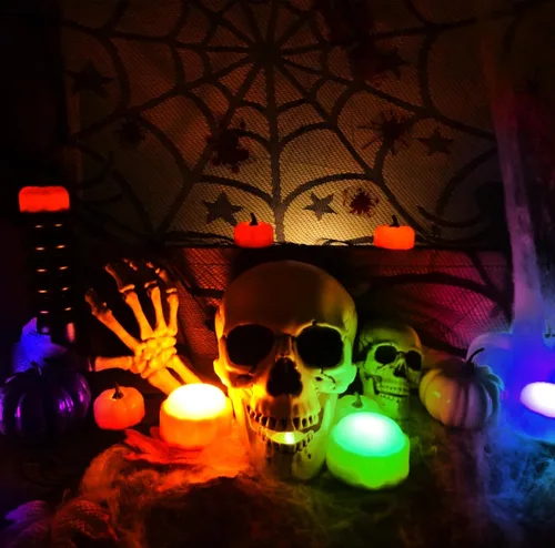 Vista 5 de Homemory Luces LED brillantes de calabaza de Halloween, cambio de color con control remoto y temporizadores, luces Jack O'Lantern funcionan