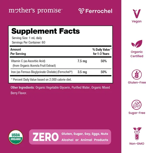 Vista 2 de Líquido de hierro para niños pequeños con vitamina C, sabor orgánico de bayas