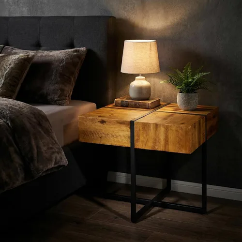 Vista 5 de Cortesi Home Landon - Mesa auxiliar de madera maciza con marco de metal negro