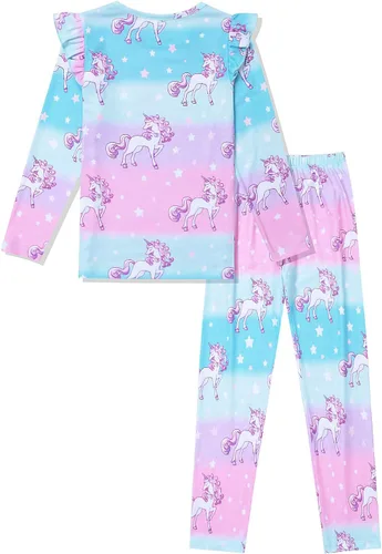 Vista 2 de Jxstar Conjunto de pijama para niñas, ropa de dormir de algodón para otoño e invierno