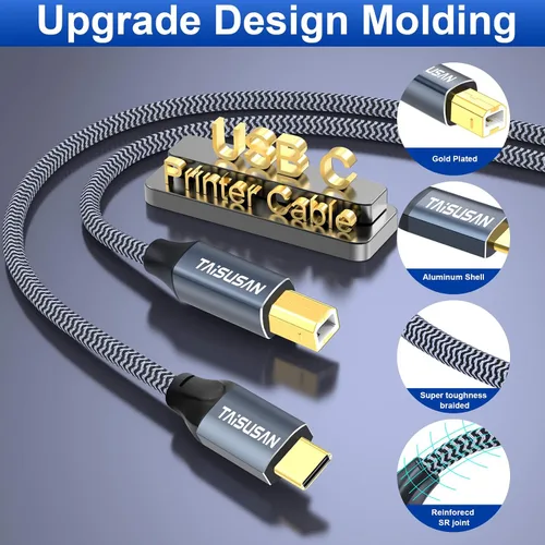 Vista 6 de Cable de impresora USB C a B de 6 pies, compatible con MIDI para teclado, MacBook Pro/Air, impresoras y escáneres
