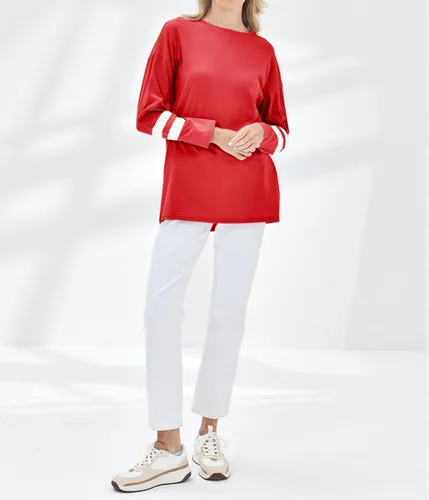 Vista 12 de Fisoew Camisetas de manga larga para mujer, holgadas, casuales, con cuello redondo, blusa suave