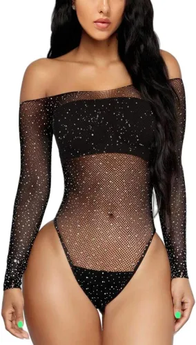 Vista 5 de Adove Lencería sexy de malla con diamantes de imitación para mujer, talla única
