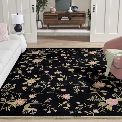 Vista 21 de SAFAVIEH Chelsea Collection - Alfombra decorativa de 1 pies 8 pulgadas x 2 pies 6 pulgadas, color negro, lana de campo francesa enganchada a mano