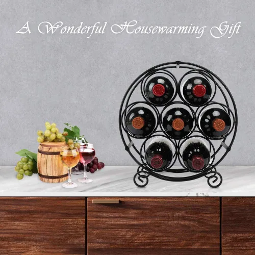 Vista 2 de TreeLen Estante de vino para encimera, soporte organizador de vino para 7 botellas, soporte de almacenamiento de vino de pie sin metal, soporte