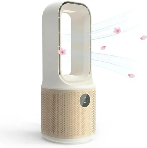 Vista 10 de Ventilador de escritorio, pequeño ventilador silencioso sin aspas con ajuste de 9 velocidades y 3 modos de luz, recargable por USB de 14 pulgadas