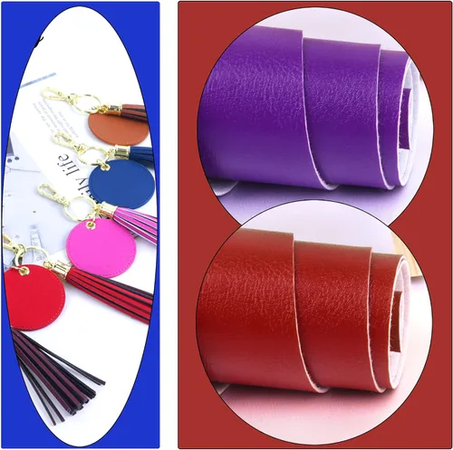 Vista 6 de Rollo de hojas de piel sintética de color liso liso de 12 x 53 pulgadas, muy adecuadas para hacer manualidades, aretes de cuero, lazos, costura Azul