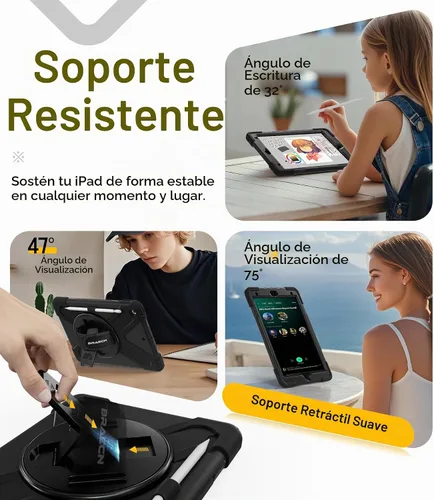Vista 6 de BRAECN Funda para iPad de 9ª/8ª/7ª Generación, Funda Resistente a Prueba de Golpes con Protector de Pantalla, Soporte para Lápiz, Soporte para Tapa