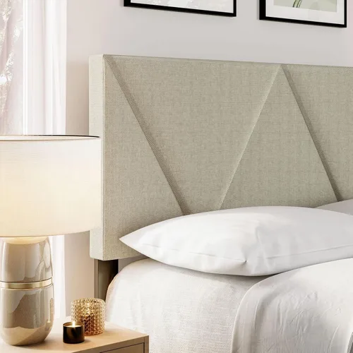 Vista 5 de Boyd Sleep Calais - Base de cama de plataforma con cabecera ajustable tapizada de tela y soportes de listones de madera, no requiere somier: lino