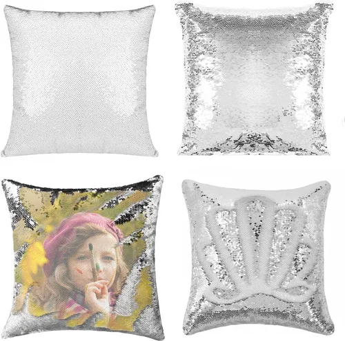 Vista 12 de Paquete de 2 fundas de almohada de lentejuelas sublimadas de 16 x 16 pulgadas, fundas de almohada reversibles con purpurina para regalos