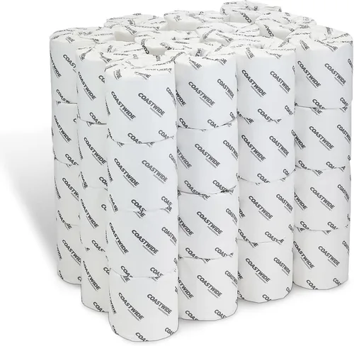 Vista 3 de Coastwide Papel higiénico reciclado profesional, 2 capas, blanco, 360 hojas/rollo, 48 rollos/caja