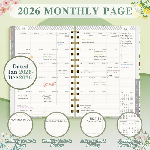 Vista 3 de Agenda 2026 semanal y mensual, enero de 2026 a diciembre de 2026, calendario de tapa dura 2026 para mujer, encuadernado en espiral, bolsillo