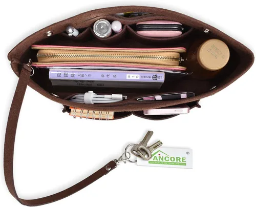 Vista 4 de VANCORE Organizador de fieltro para bolso, organizador de bolso estrecho, bolsa de viaje para cosméticos, para mujeres, café, grande