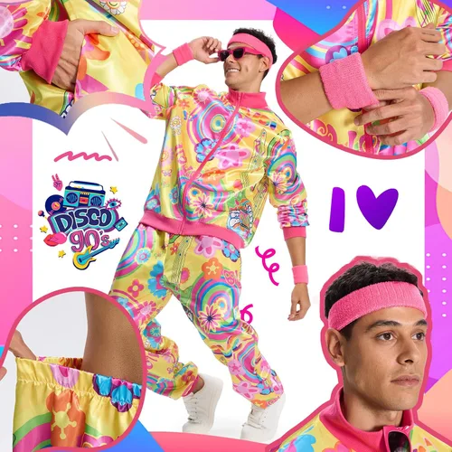 Vista 4 de Conjunto deportivo de los años 80 y 90 para hombre, traje de Halloween retro de los años 80 con accesorios de hip-hop