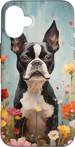 Vista 23 de Boston Terrier in Flower Garden Dog Art Lovers Design Case for iPhone 17