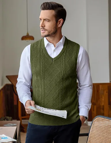 Vista 3 de COOFANDY Chaleco de Suéter con Cuello en V para Hombre Chaleco de Punto Casual Pullover Chaleco Ajuste Ceñido Sin Mangas Ligero Chaleco de Suéter