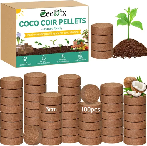 Vista 13 de ZeeDix 50 pellets de fibra de coco orgánica de 1.181 in para iniciadores de semillas, tierra de coco comprimida para plantar, suelo de jardín