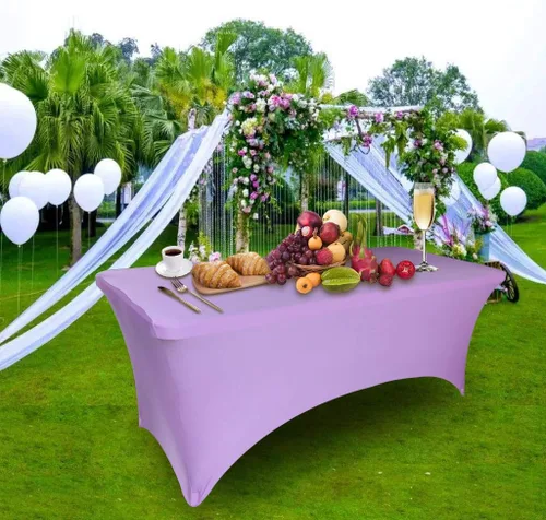 Vista 3 de 2 manteles de 6 pies, mantel de elastano color morado claro, mantel rectangular elástico ajustable de 6 pies, protector de mesa lavable de 6 pies
