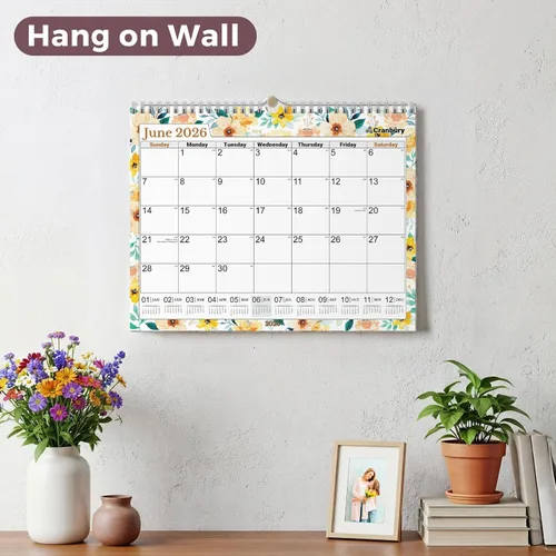 Vista 9 de CRANBURY 2026 Calendario de pared grande 12x15, calendario mensual floral colgante de 12 x 15 con grandes espacios diarios, enero–diciembre de 2026