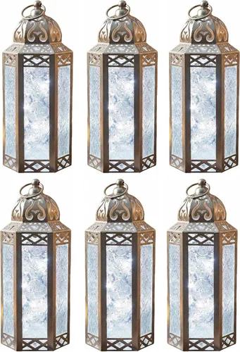 Vista 48 de VELA LANTERNS Juego de 2 portavelas decorativos de LED con luces de hadas de 12" de metal marroquí para colgar o mesa, decoración del hogar
