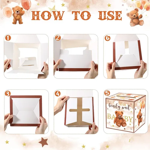 Vista 4 de Fumete 51 piezas Caja de tarjetas de rifa de pañales con osos con tarjetas de rifa de pañales insertadas, No podemos esperar, para baby shower