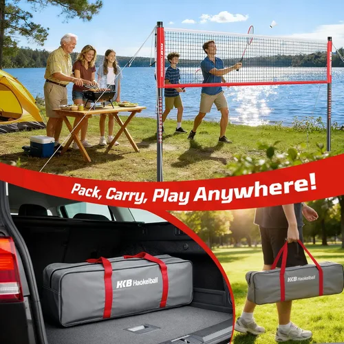 Vista 7 de Haokelball Outdoor Badminton Net Set with Anti-Sag Winch System - 20ft Badminton Net, 4 Rackets, 4 Shuttlecocks & Carry Bag, Badminton Set for