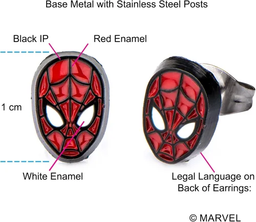 Vista 6 de Marvel Spider-Man Face Front Stud Earrings