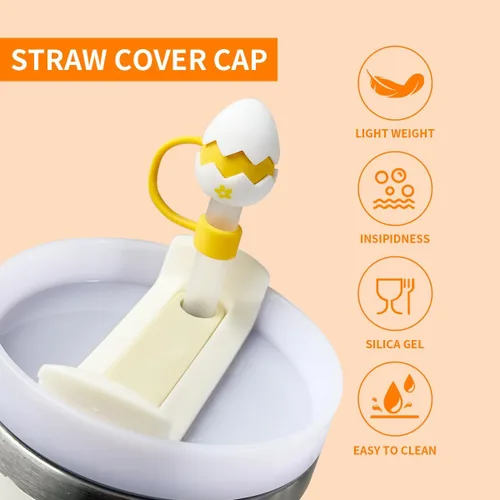 Vista 4 de Juego de 2 fundas de popote de silicona con diseño de huevos de Pascua para Stanley Cup de 30 oz/40 onzas, bonitos accesorios reutilizables