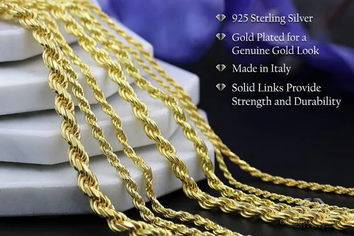 Vista 4 de Giorgio Bergamo Cadena de plata de ley 925 italiana de 0.039in a 0.217in, cadena de corte de diamante, chapado en oro amarillo o pulsera, Metal,