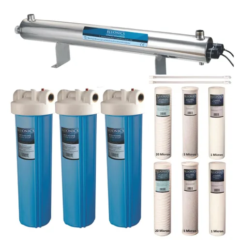 Vista 11 de Bluonics Sistema de Purificador de Agua con Luz UV Ultravioleta de 110W, Filtro de Agua para Pozo con Sedimentos y Carbón y Puertos NPT de 1", 24
