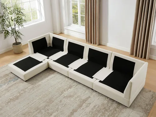 Vista 9 de VANOMi Sofá modular Cloud de 98 pulgadas para sala de estar, sofá cama moderno de gran tamaño con asiento profundo, otomana de cojín grueso de doble